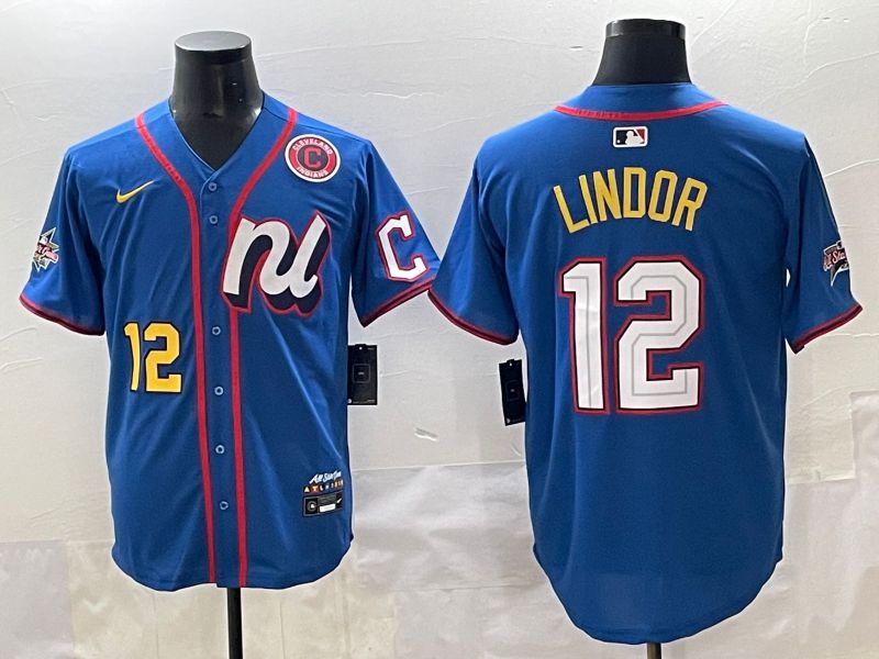 Men 2025 New York Mets #12 Lindor Blue All star Blank Blue Nike MLB Jersey style 6